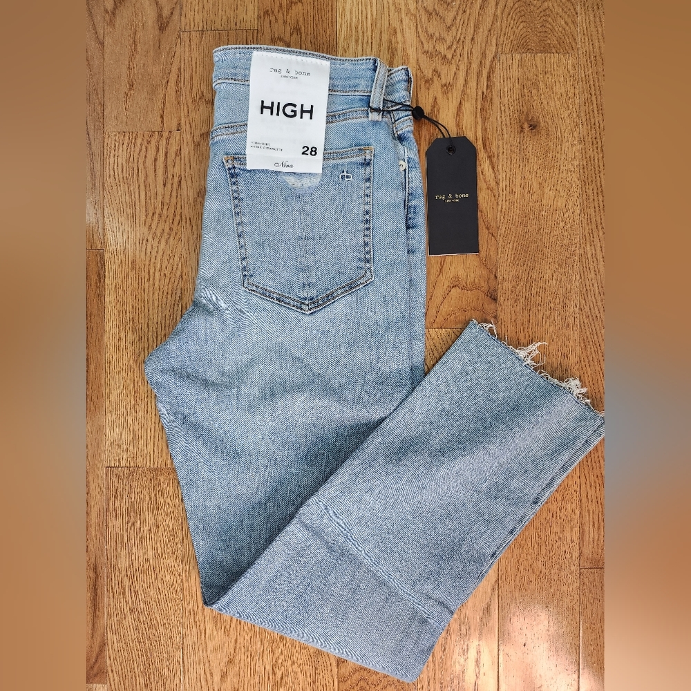 Rag & Bone NWT Nina High-Rise Cigarette Starway Slim Fit Ankle Light Indigo